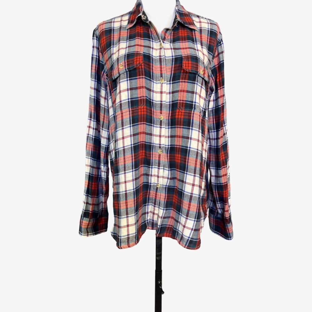 Chaps Denim Red Green  White Plaid Flannel Shirt XL Cotton Long Sleeve